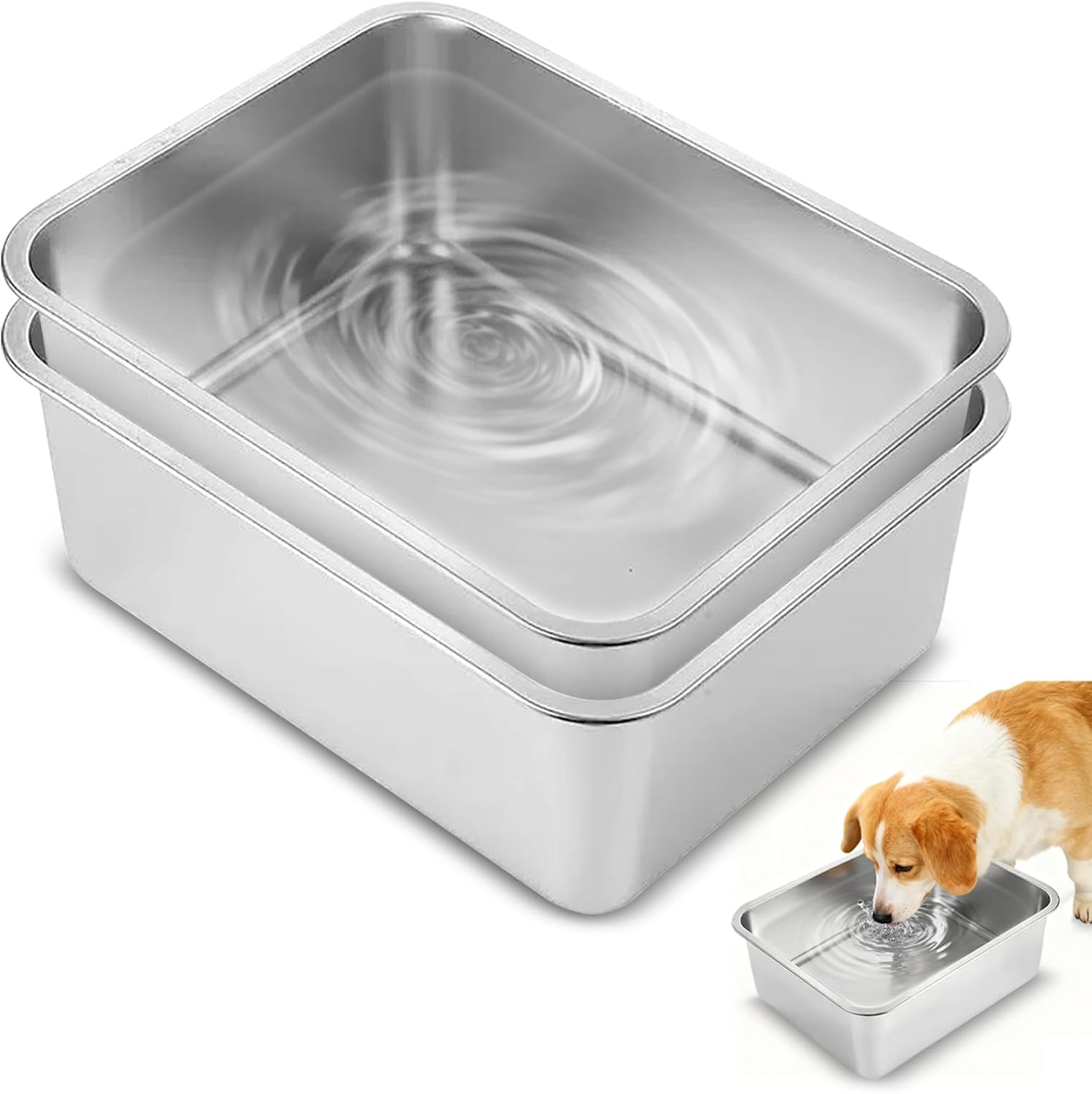 2-Pack Stainless Steel Large Dog Bowl - Large Capacity Single Bowl 5L/1.3Gallons Metal Pet Water & Food Bowl,No-Spill Anti-Fall Durable Easy to Clean, Indoor/Outdoor Use for Medium,Large,X-Large Dogs