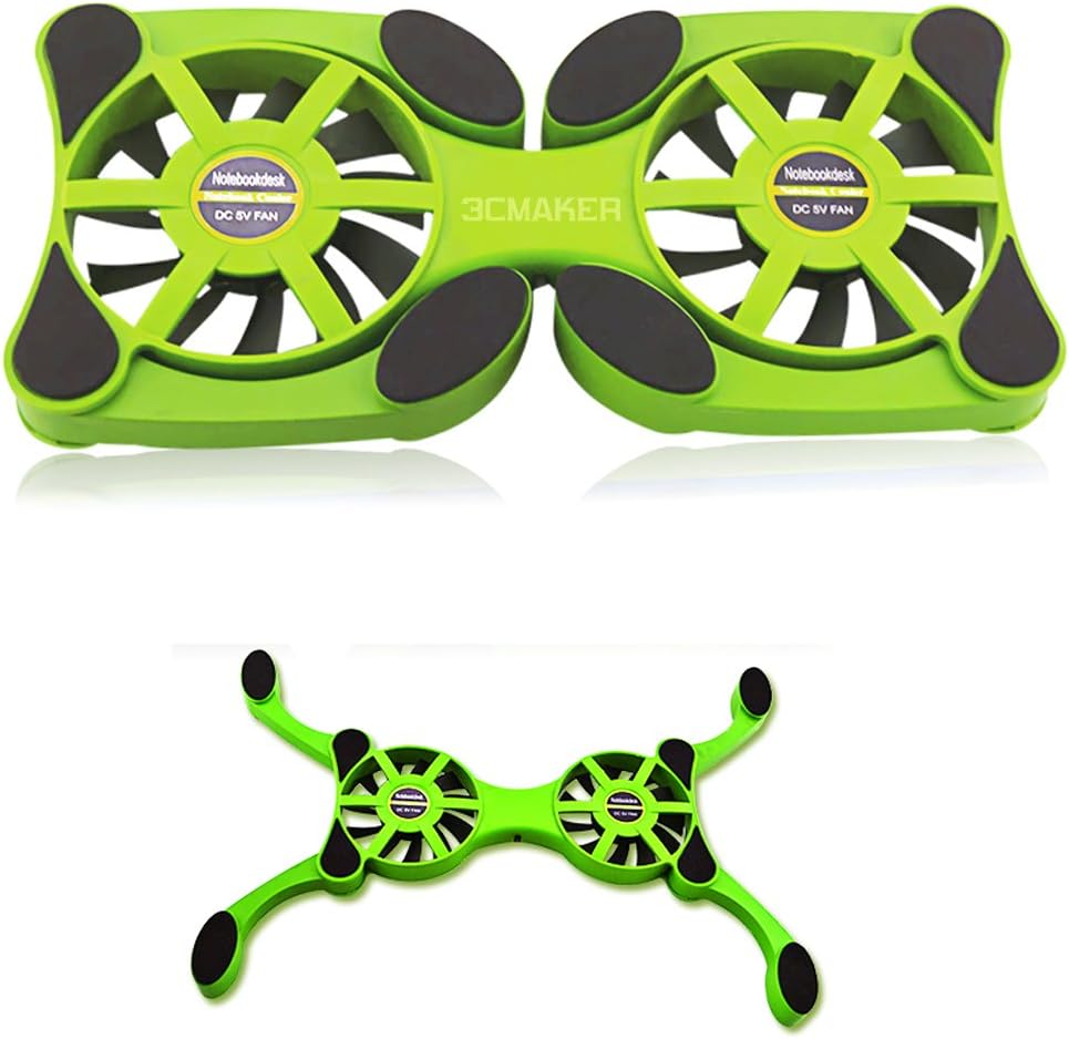 (3CMaker)Portable Fold Laptop Cooling Pad With Dual High-power Turbo Fans For 14 Inch Laptop(Green)
