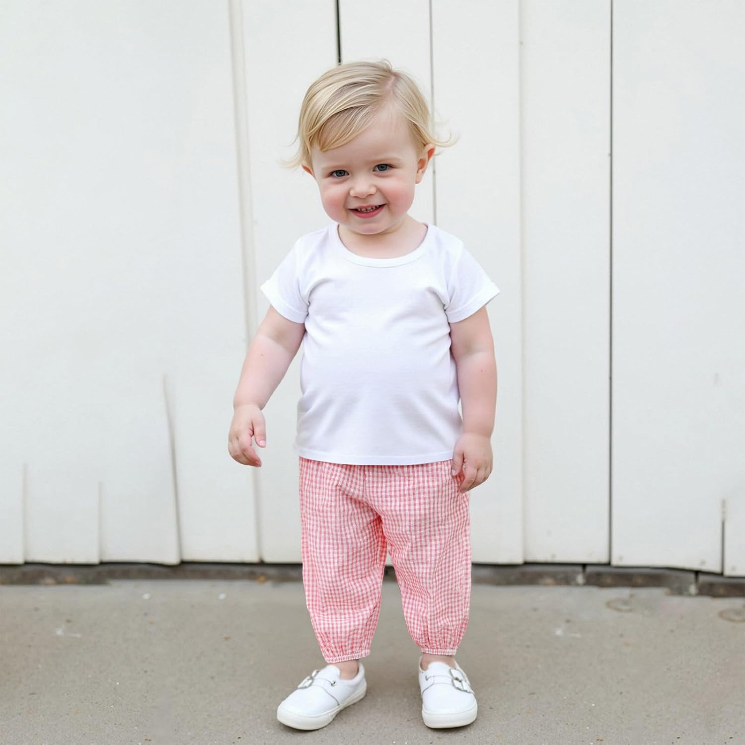 Karuedoo Toddler Baby Boy Girl Gingham Bubble Pants Kids Casual Plaid Elastic Waist Long Bloomers Trousers Bottoms - Image 2