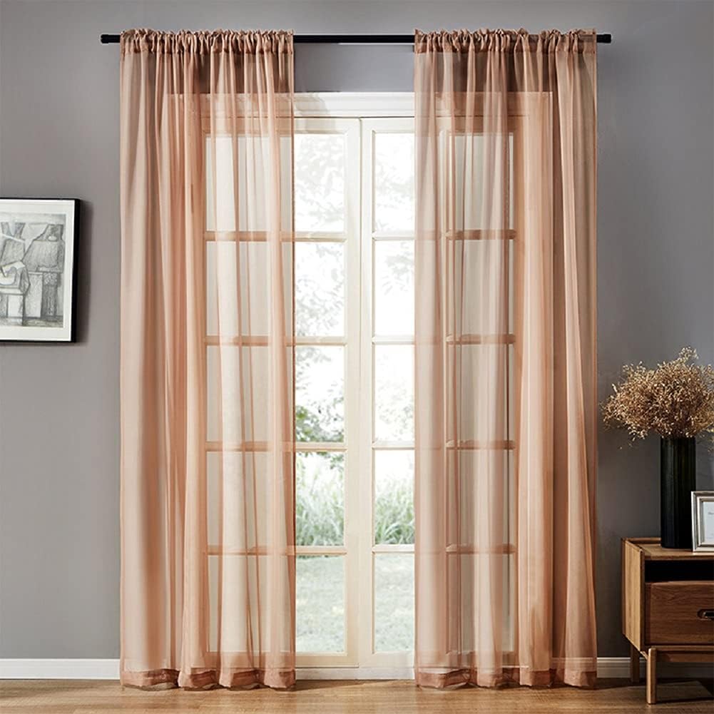 Transparent Tulle Sold Sheer Curtains Voile Curtain Home Decor for Kids Nursery Room Kitchen(1 Panel, W 100 x L 102 inch, Gray)