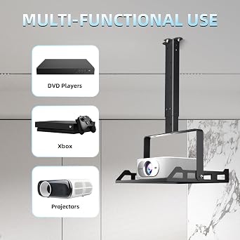 Salange 3-in-1 Projector Mount, Adjustable Height Ceiling/Wall Mount with Tray, Heavy-Duty Stand w Cable Management, Holds Up to 22 lbs, Ideal for Home Theater and Office (Black)