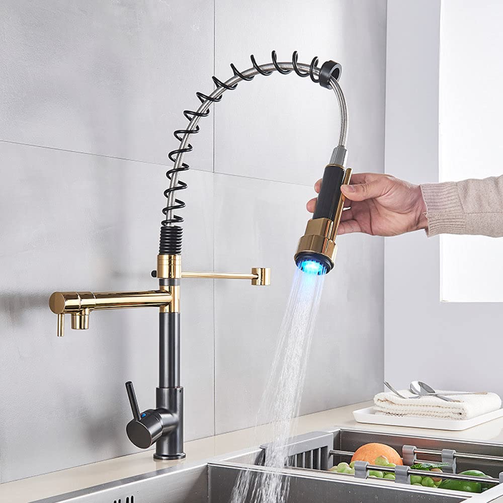 Robinet de cuisine col de cygne à ressort pour évier de cuisine avec LED