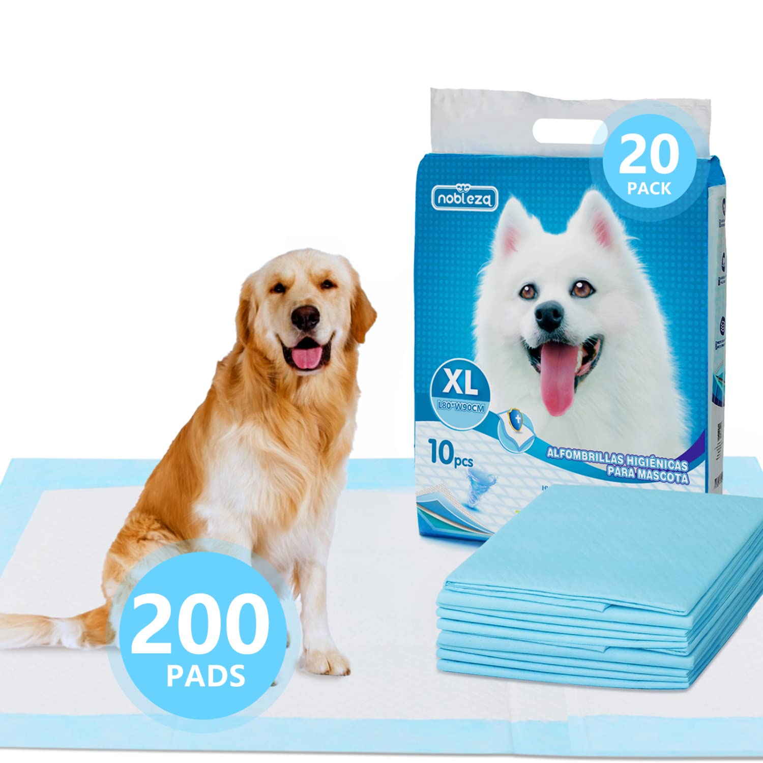 Nobleza 200x Empapadores Perros de Adiestramiento, Alfombras Higiénica de Entrenamiento para Mascotas, Caninas Alfombrilla, Ultra Absorbente 90 x 80cm