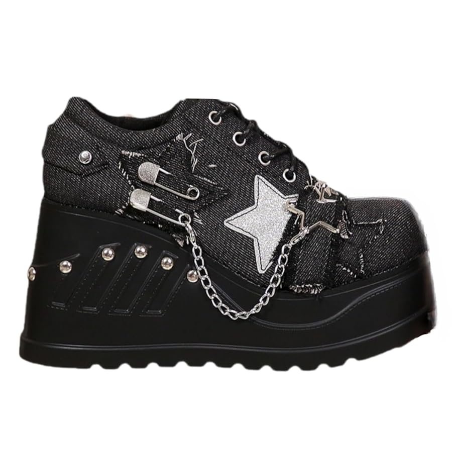 Amazon.com | Emo Shoes Goth Boots Dark Star Wedges Rave Cute