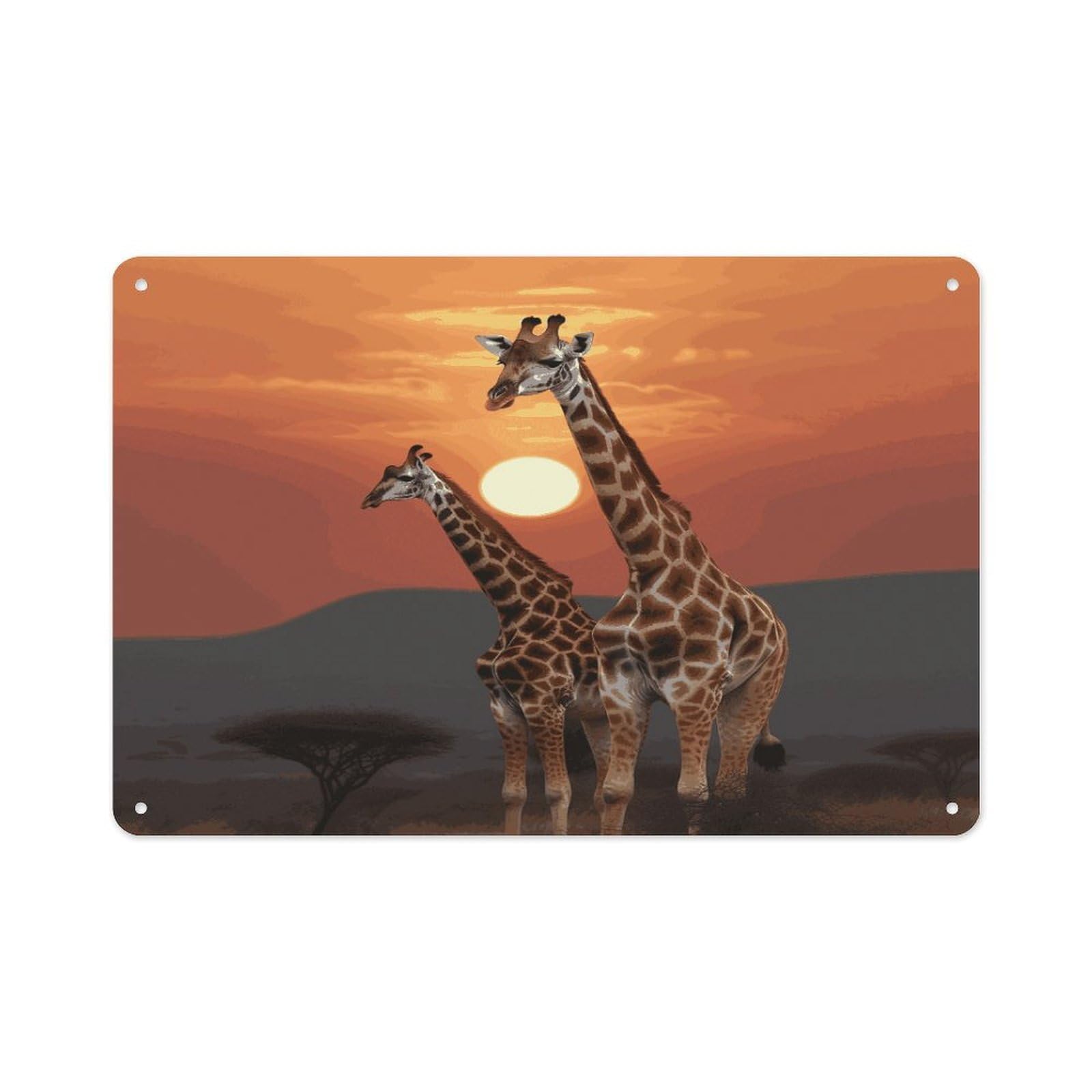 Fekiloot Style Giraffe At Sunset Wall Decor-Aluminum Painting,Tin Sign For Vintage Decoration,Wall Sign For Bathroom Living Room Kitchen Home Farm Farmhouse 11.8 * 7.9 Inch