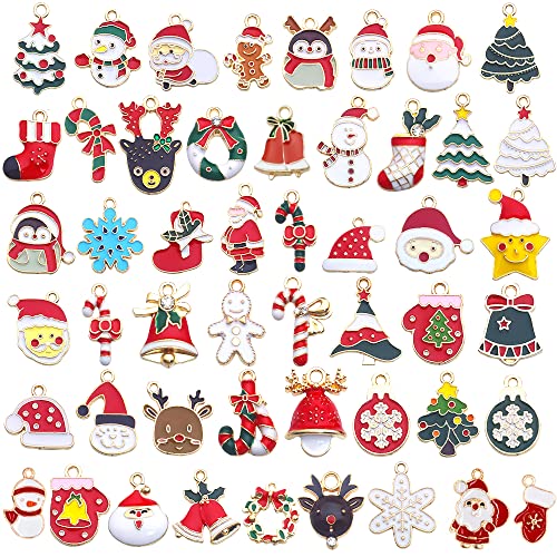 50pcs Mini Anhänger Weihnachten Kleine Weihnachtsanhänger Metall Charm Deko für Halskette Armband Ohrringe Anhänger Christmas Jewelry DIY Hochzeit Schmuckanhänger Handwerk Weihnachten Dekoration Cover