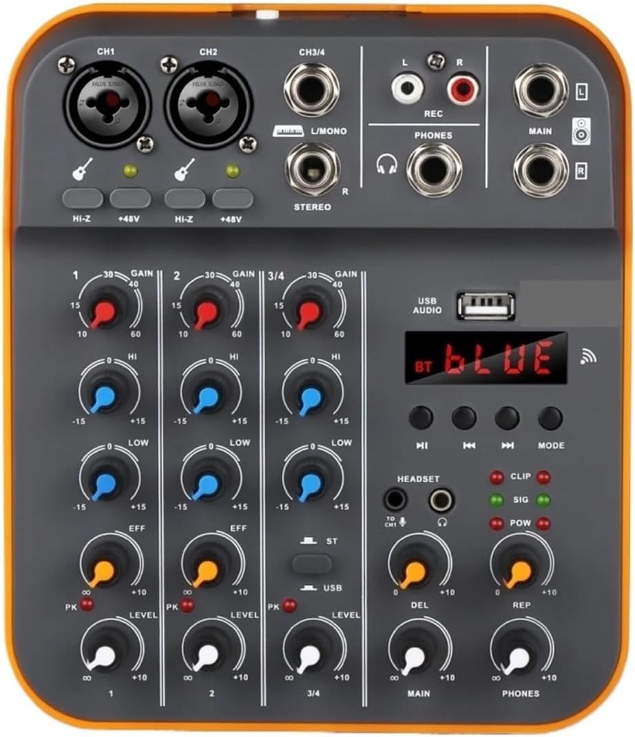 Dj Controller, 4-Channel Tuner, Dj Console with Bluetooth 5.0 48V Phantom Power USB Sound Card for Computer Recording,-THSDXC84524