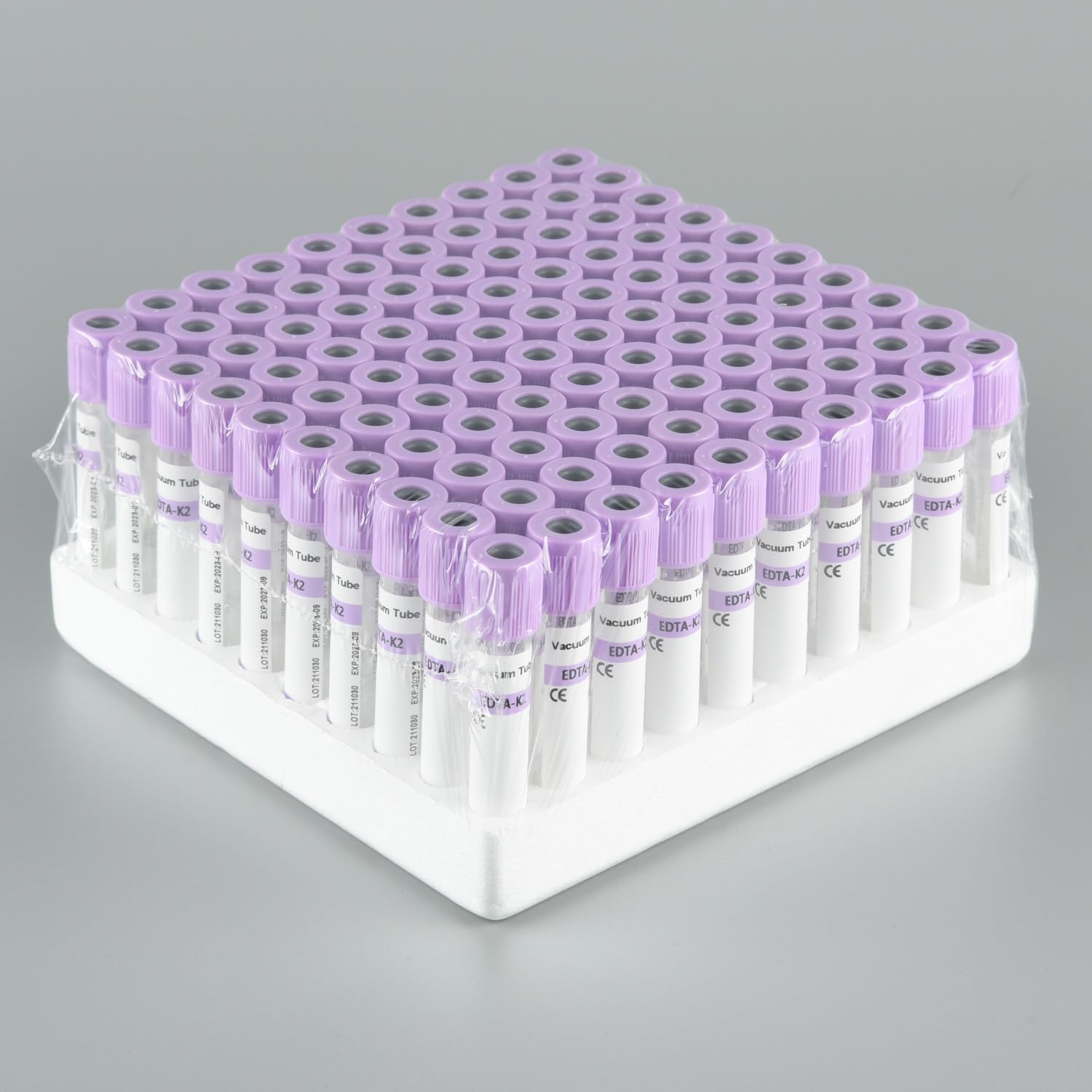 100PCS Vakuum-Blutentnahmeröhrchen, 5ml/10ml Kunststoffröhrchen Mit Lila Deckel, Zusatzstoffe EDTA K2, Einweg-Vakuum-Blutentnahmeröhrchen, Für Den Laborgebrauch