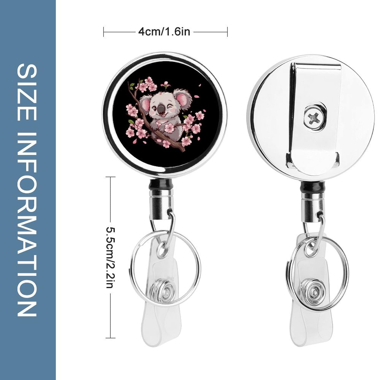 Cute Koala Bear Retractable Badge Holder Metal ID Name Holder Key Ring with Belt Clip