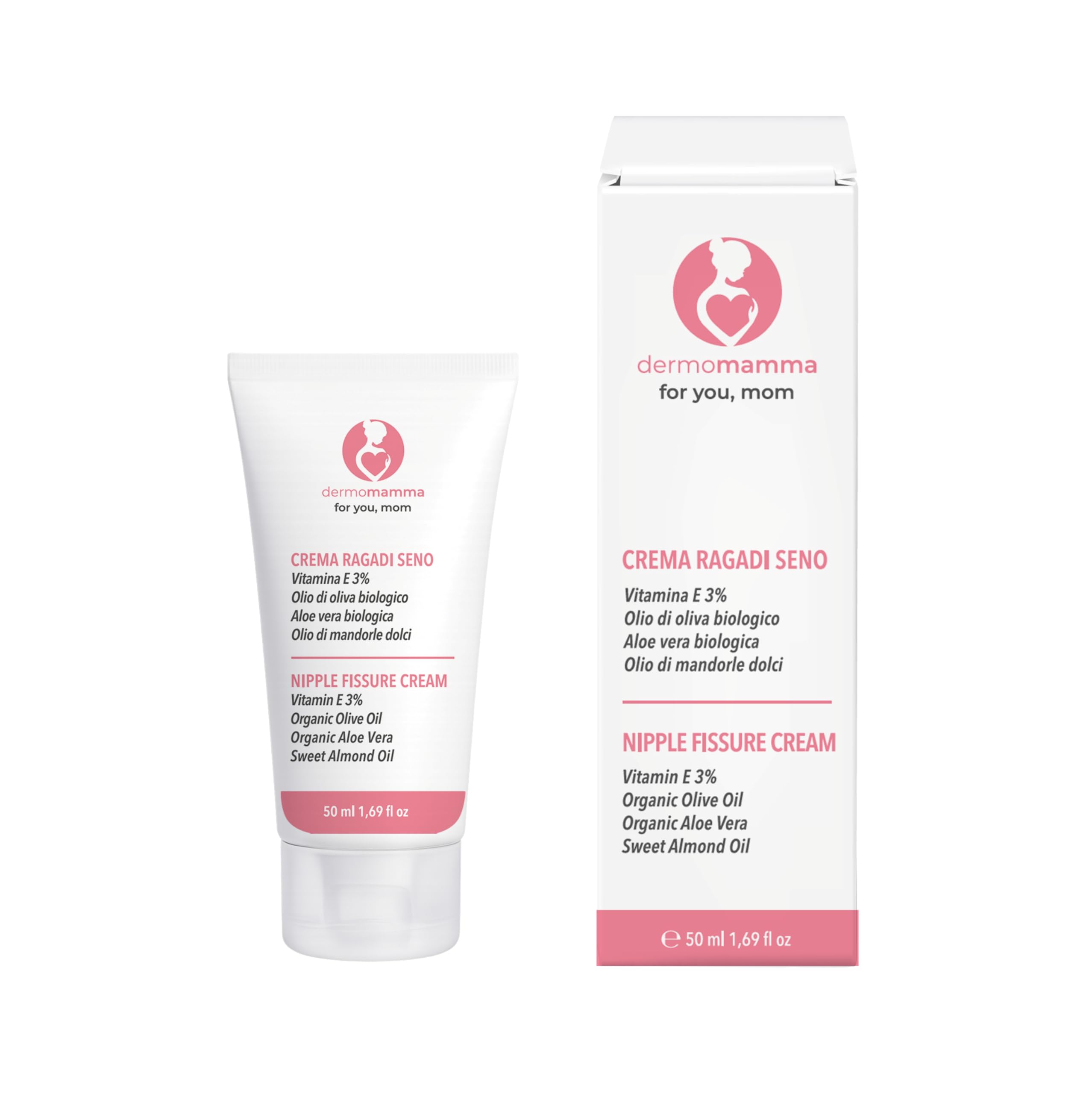 DERMOMAMMA -Breast Crack Cream with 3% Vitamin E, Organic Olive Oil, Aloe Vera, for Natural Breastfeeding Fragrance-Free