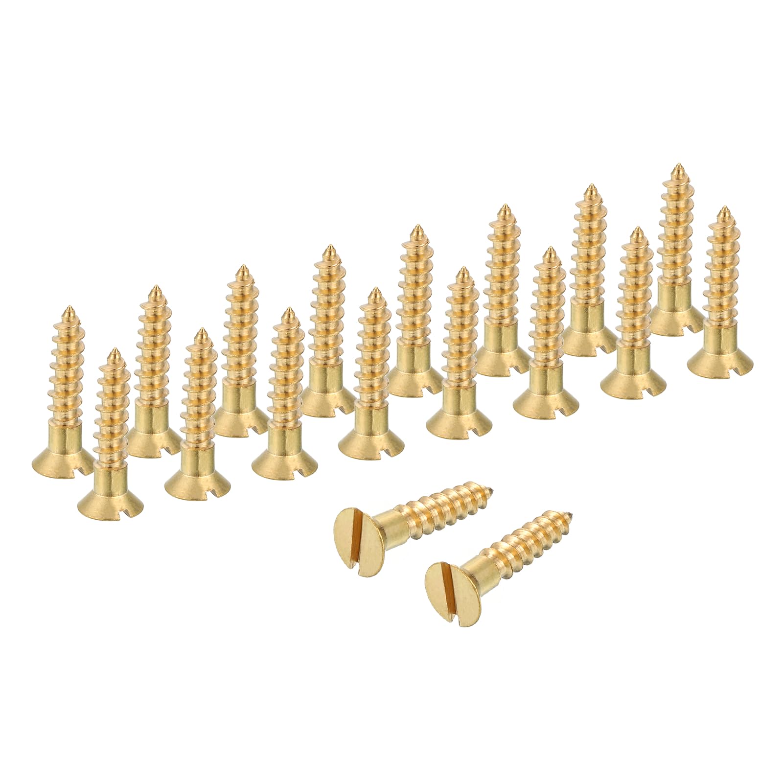 sourcing map Wood Screws, M4 x 20mm Brass Slotted Flat Head Self Tapping Screw Quick Metal Self-Tapping for Indoor Household Appliances Furniture Woodworking Pack of 28