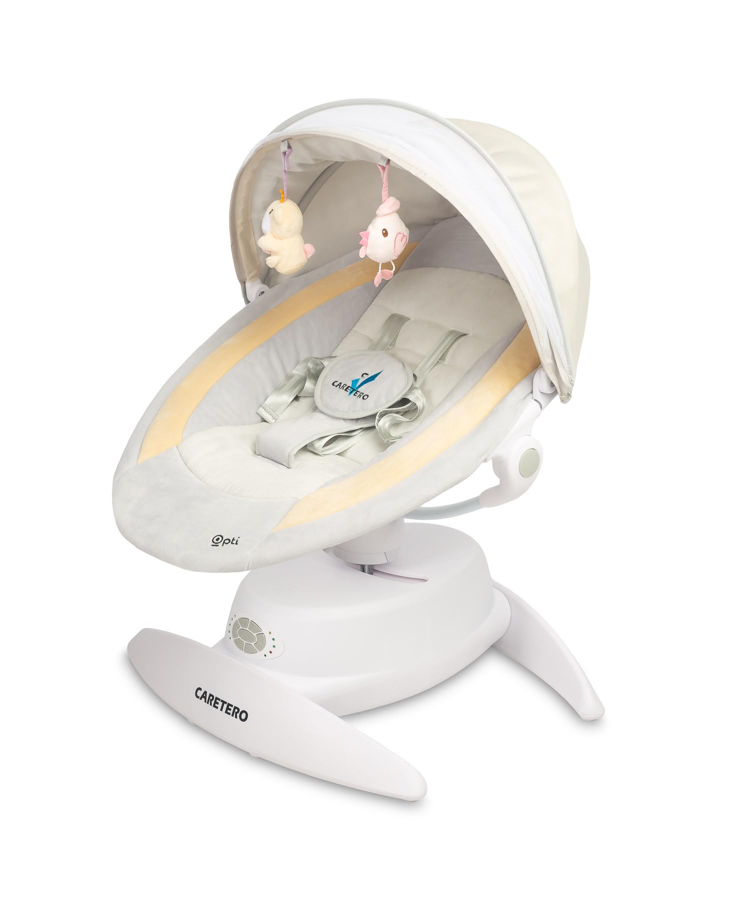 CARETERO - Babywippe Elektrisch Opti - Baby Schaukel Elektronisch mit DREI Funktionsmodi - 360 Grad - Moskitonetz - Intuitives Bedienfeld - 360 Grad Drehung - Einstellung Liegeposition - Beige