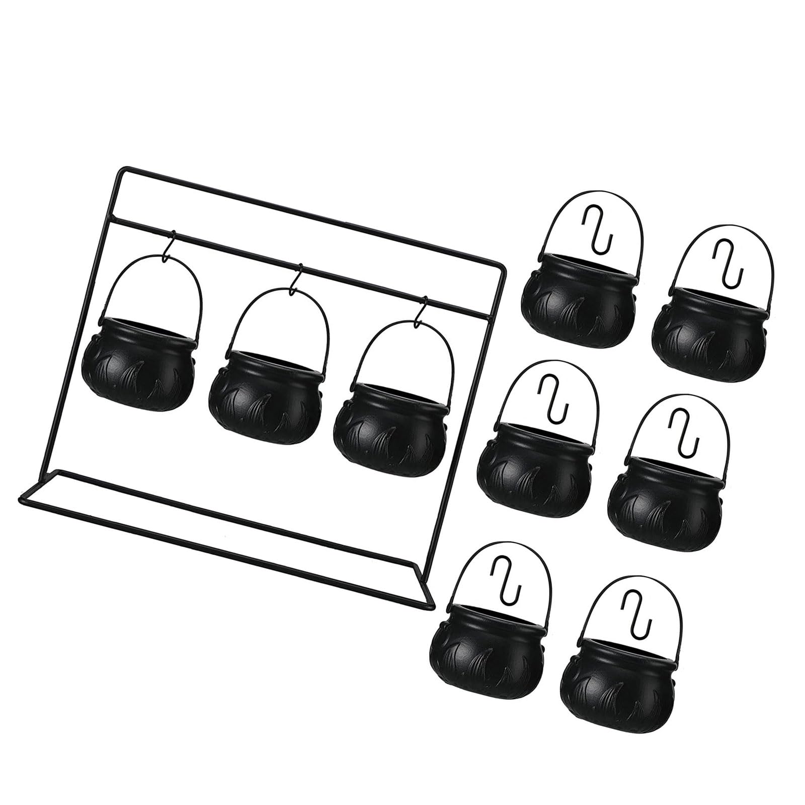 Qusinfc 3 / 6 / 9Pcs Metal-Stand Witches Cauldron Set with Flame Design for Halloween Treat Displays & Tabletop Decor Witch Cauldron Set