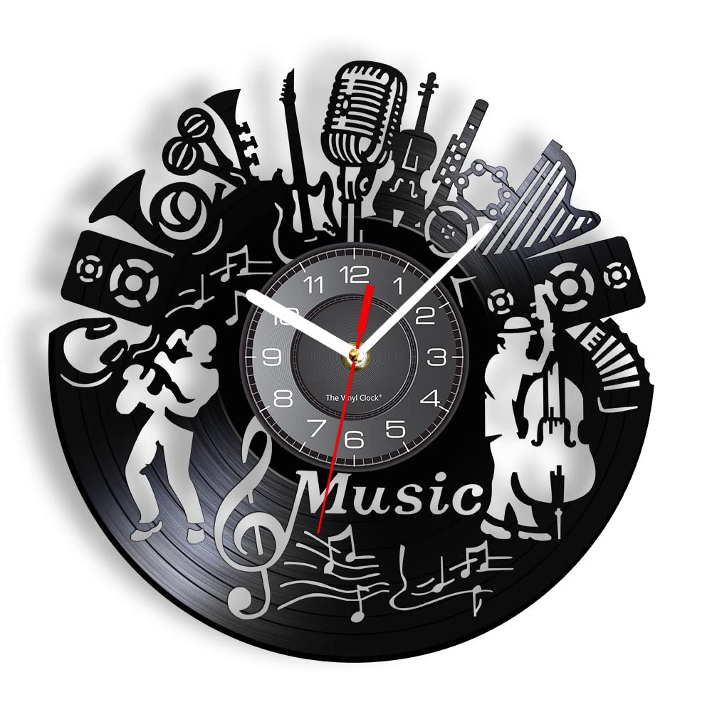 Smotly Black Vinyl Wall Clock, Music Singing Instrument Shape, Wall Clock Gift For Music Lover Home Decor.