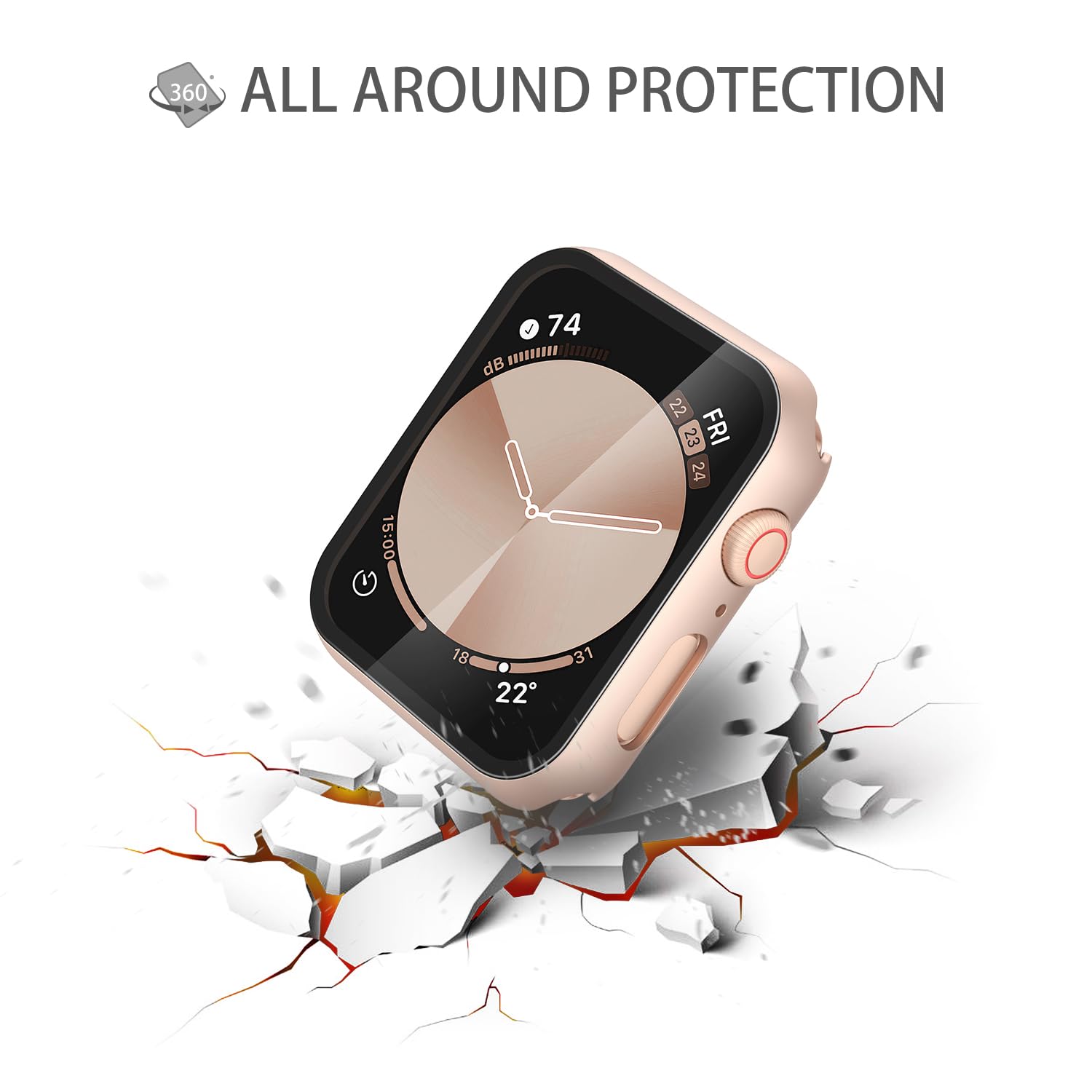 Misxi Schutzhülle aus gehärtetem Glas, kompatibel mit Apple Watch SE 2 (2024), SE Serie 6, Serie 5, Serie 4, 40 mm, harter PC-Displayschutz, ultradünne Abdeckung für iWatch, 2 Stück, 1 Roségold + 1