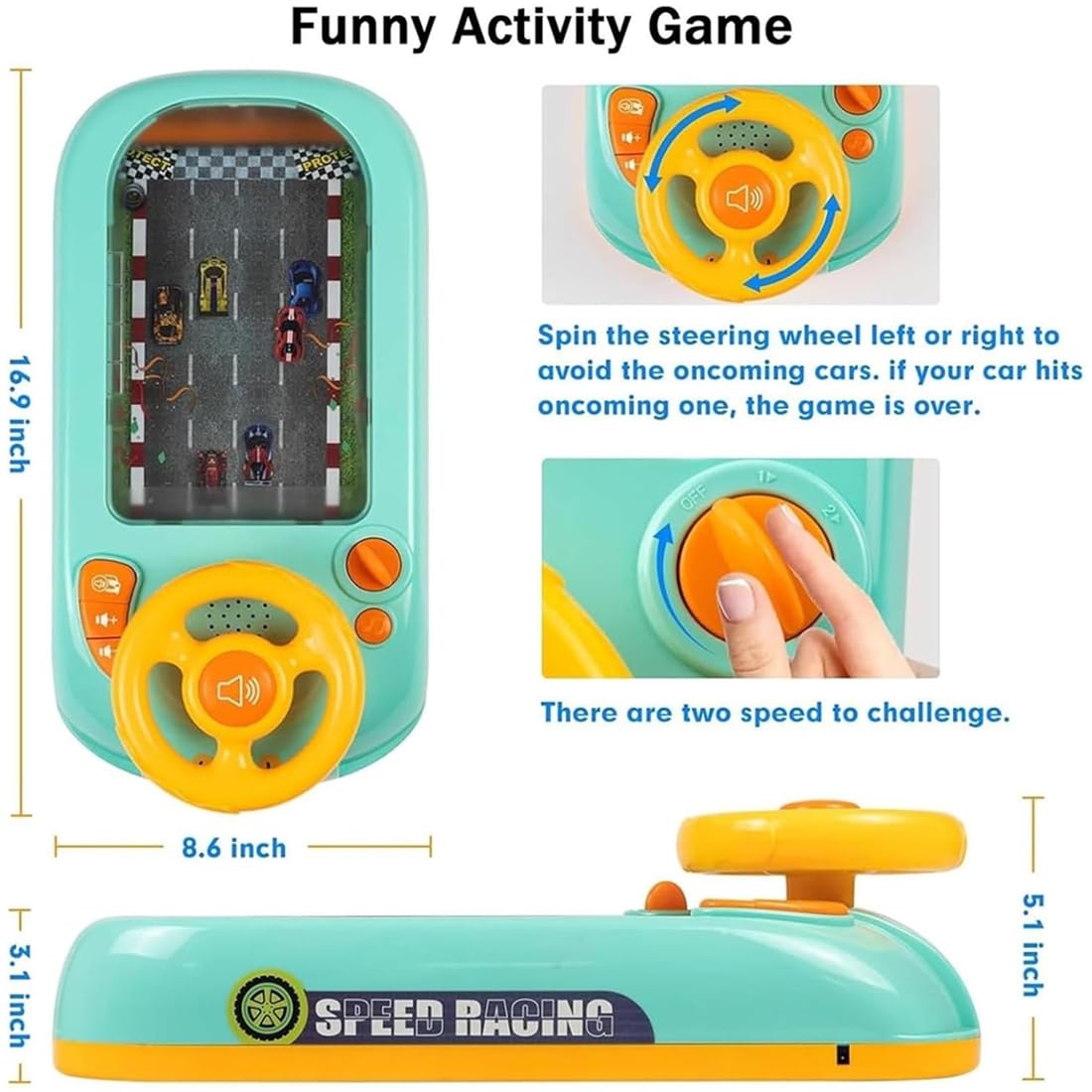 Race Adventure Car Steering Wheel Toy, Toddler Driving Racing Car Game with Sound, Interactive Electric Driving Simulation Toy, with Suction Cups for Kids Age 3-6 Years Old (E)