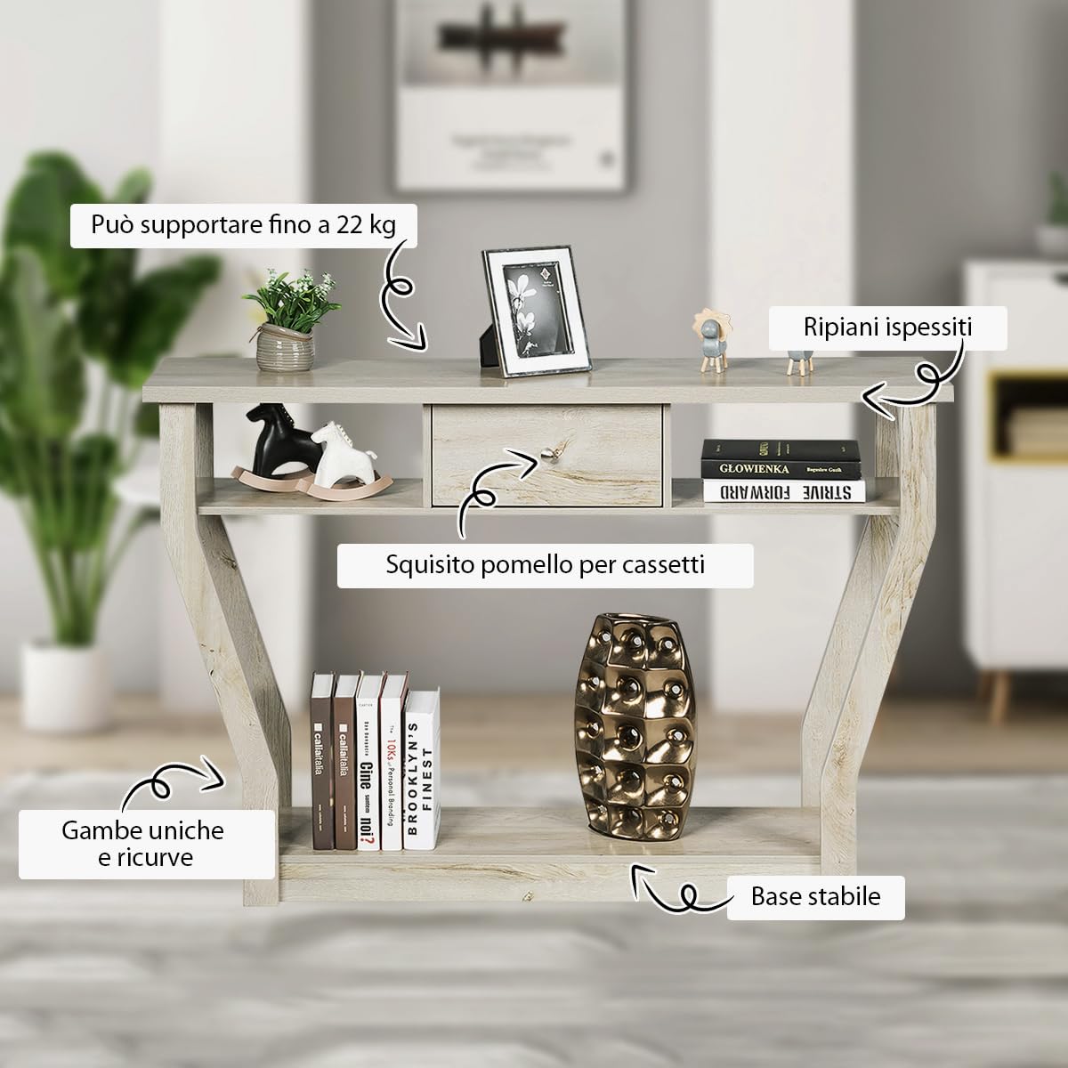 COSTWAY Tavolo Consolle in Legno, Consolle con Cassetto e Ripiani, Tavolo d'Ingresso Multiuso per Salotto, Corridoio e Entrata 120 x 30 x 81 cm (Grigio)