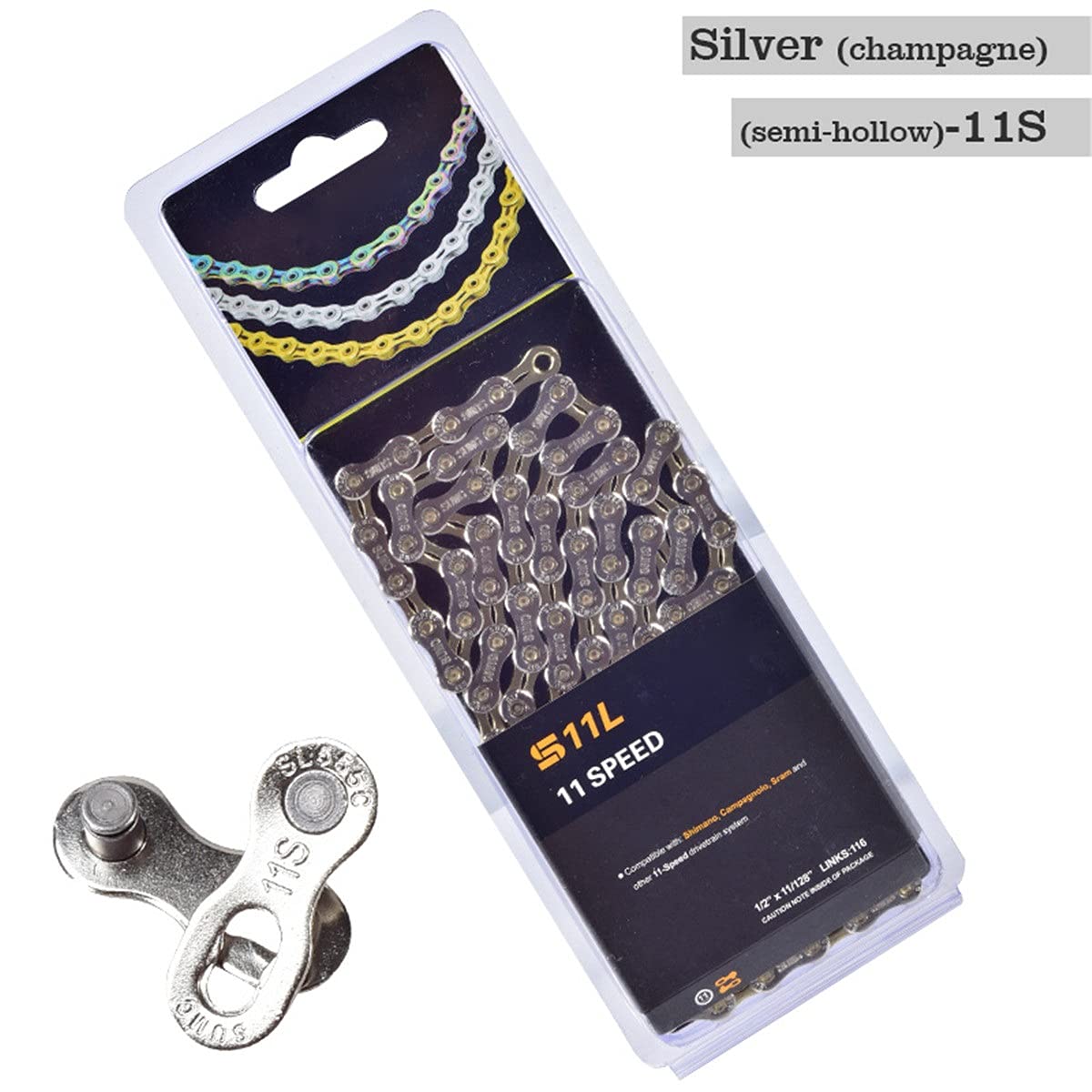 BATLAM Chaînes de vélo 10/11/12 Vitesse Antirouille Chaîne de vélo Alliage Mountain Road Bike Dérailleur Chaîne Accessoires pour Mountain Road Bike (Color : Silver Gold, Size : 11S) (Silver Gold 12S)