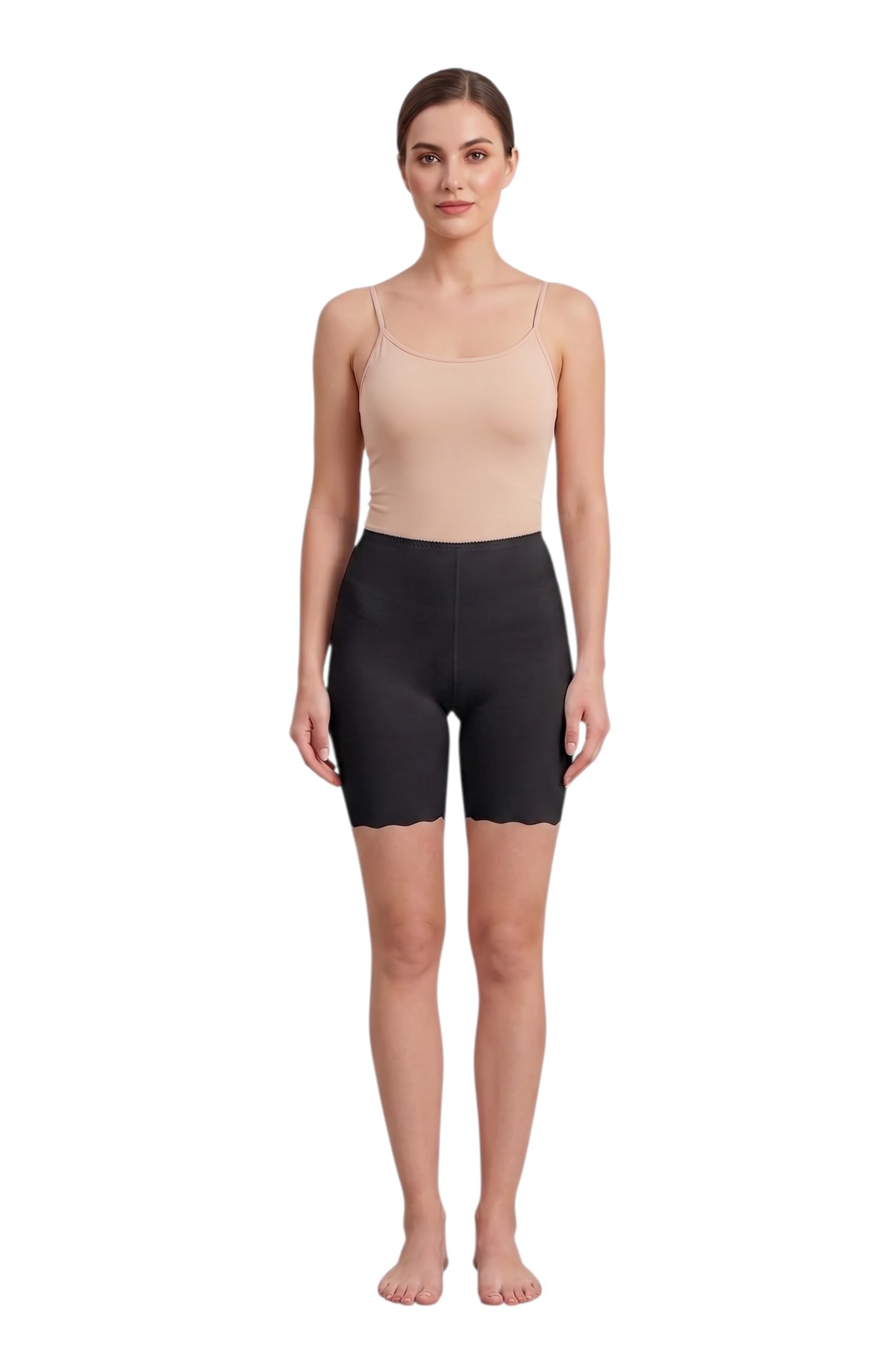 munaafi Women's Mid Waisted Seamless Cycling Shorts - Seamless Anti-Chafing Slip Shorts with Scalloped Hem, Breathable Activewear Bike Shorts for Workout, Yoga, and Under Dresses-picture-39