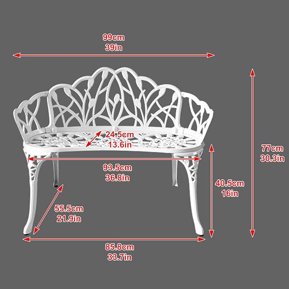 Retro Outdoor Benches Weatherproof, Cast Aluminum Garden Bench with Backrest and Armrest for Porch Lawn Yard Path Lounge Balcony Poolside(Brown)