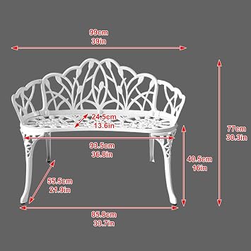 Retro Outdoor Benches Weatherproof, Cast Aluminum Garden Bench with Backrest and Armrest for Porch Lawn Yard Path Lounge Balcony Poolside(Brown)