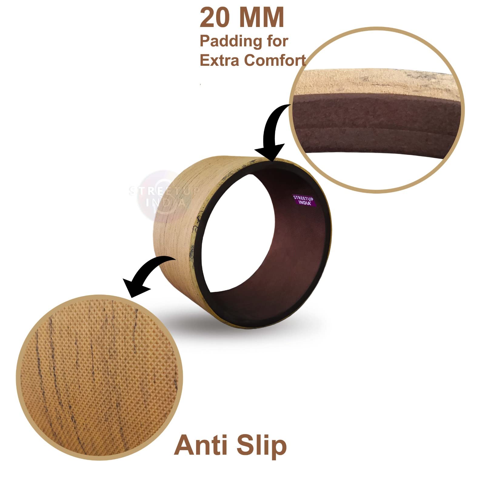 Streetup India® Yoga Wheel Roller for Men and Woman| With High Density Strong Foam Sweat Resistant & Eco-Friendly Brown 2