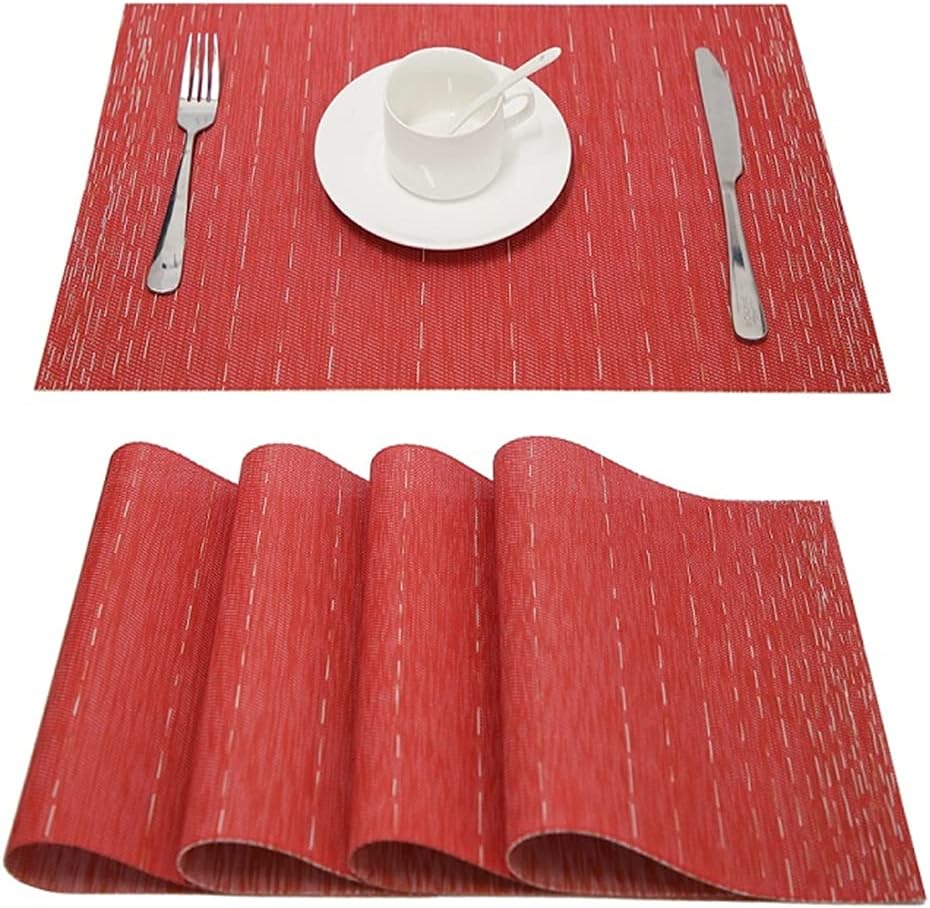 PVC Linens Placemats for Table Set Plaid Table Mat Placemat Napkin in Kitchen Accessories Cup Wine Mat Coaster Pad (Color : Purple Size : Set of 4) (Red Set of 10)