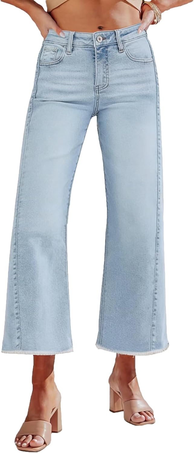 Allimy Women's Wide Leg Jeans 2026 Spring Summer High Waisted Baggy Straight Leg Cropped Pants with Raw Hem - Image 4