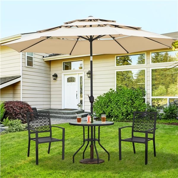 Yaheetech Tavolo da Giardino Rotondo in Vetro Diametro 70 cm con Foro Ombrellone Altezza 73 cm Nero