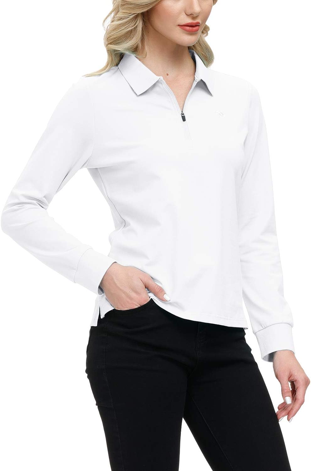 JINSHI Women's Golf Polo Shirt Long Sleeves Zip Up Sport Active Shirts Quick Dry Athletic T-Shirt Casual Tennis Tops Slim Fit - Image 3