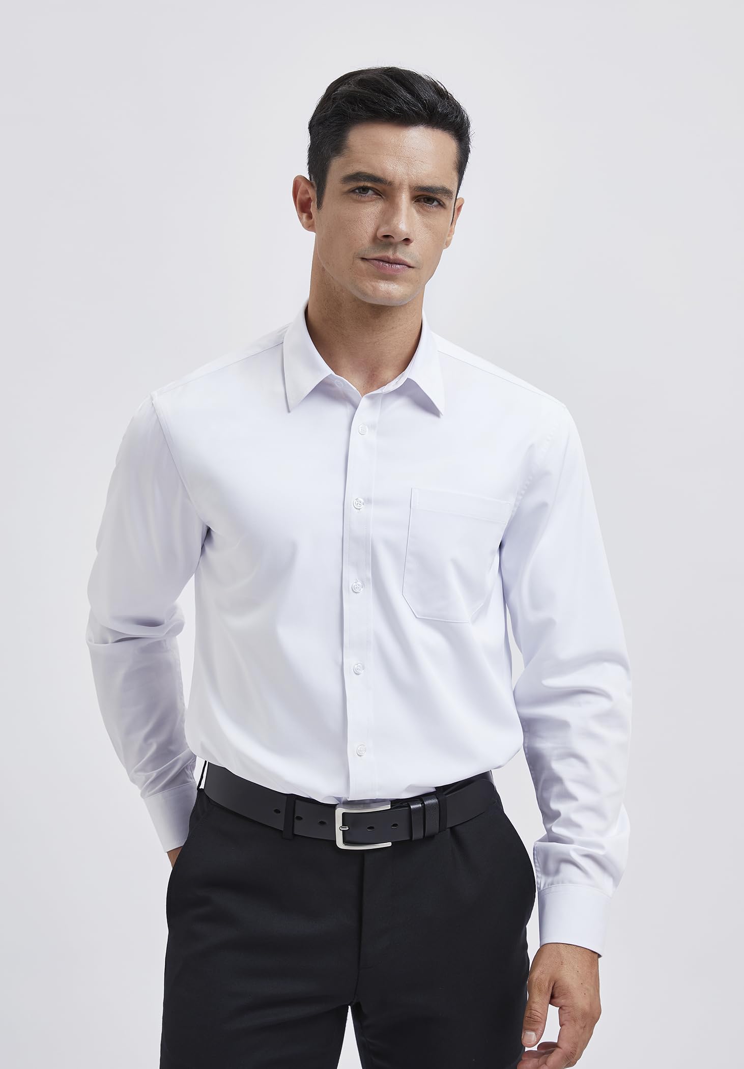 HISDERN Chemise pour Hommes à Manches Longues Chemise en Fiber de Bambou d'affaires Coupe Régulière Chemise décontractée sans Repassage avec Poche S-4XL