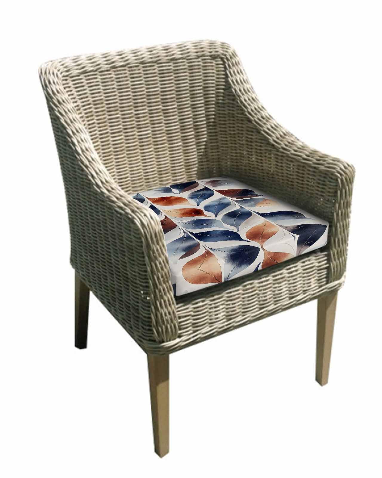 2 Pack Navy Blue Burnt Orange Waterproof Cushion Covers with Ties, Outdoor Patio Chaise Lounge Chair Seat Cushion Slip Covers Replacement(Only Cover) Abstract Palm Leaf Botanical 22