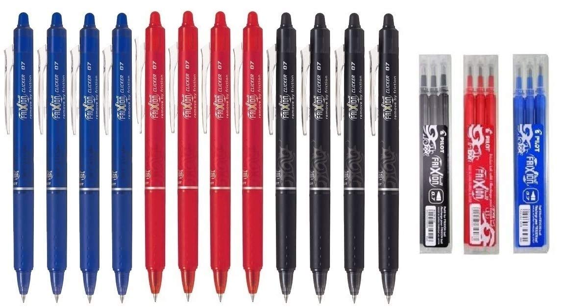 Pilot Frixion Clicker 0,7 mm – zestaw długopisów ścieralnych (4 x niebieski, 4 x czerwony, 4 x czarny) + zestaw 3 (1 niebieski, 1 czerwony, 1 czarny)