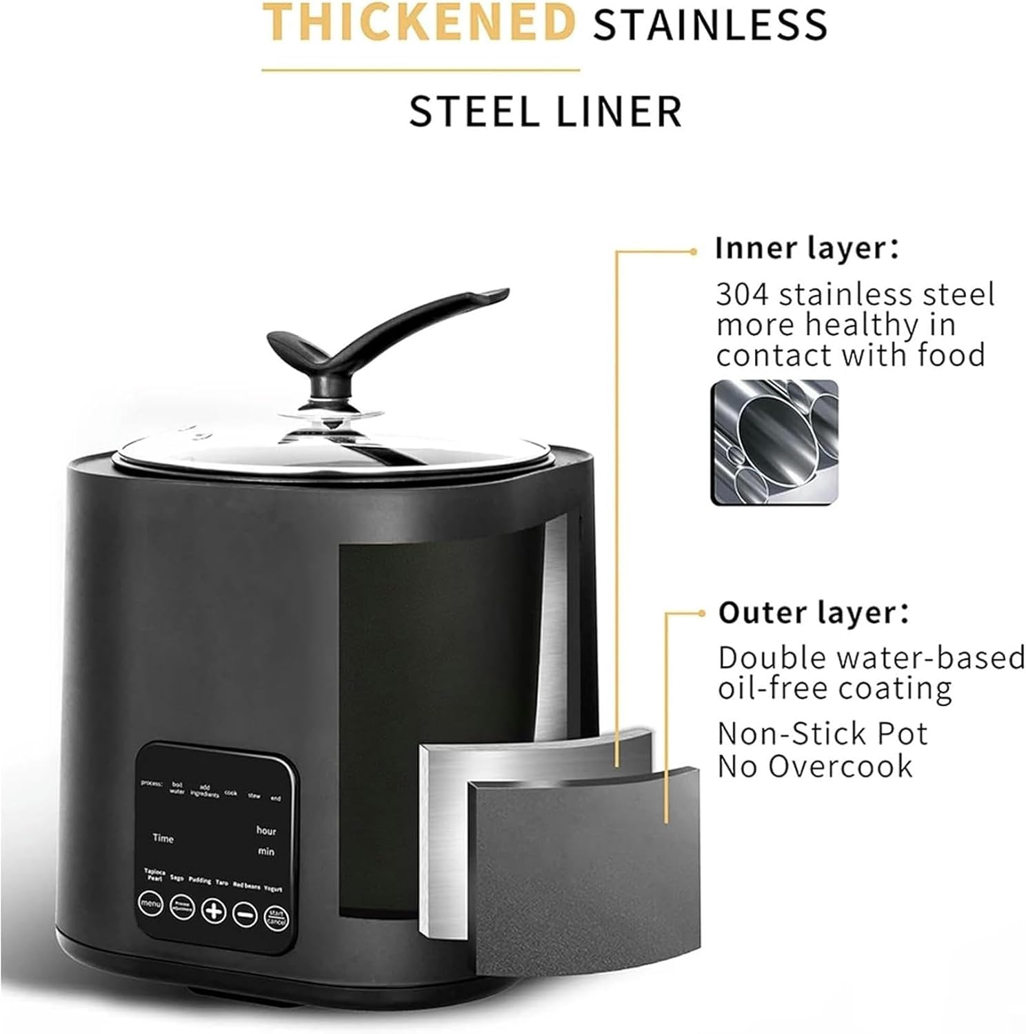 Wzglod Maker Machine, 2.38 Gallon/9L Commercial Automatic Cooker Nonstick Pearl Tapioca Cooker W/Touchscreen and Glass Lid Aluminum Liner Can, for Tea Bubble Tea