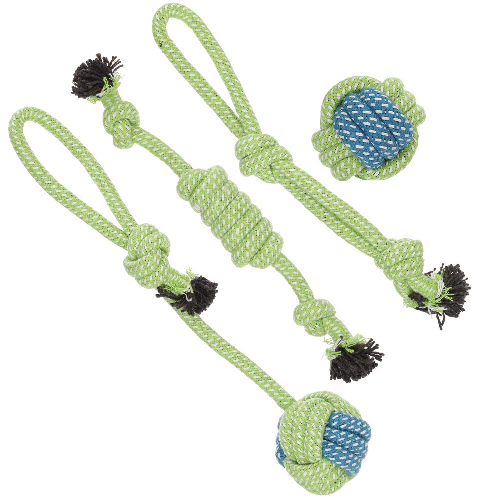 FANCYLEO EU 4 Pcs Set Dog Chew Toys cotton Rope Dog Toys Teething toy For Large and Small Dogs (Blue green)