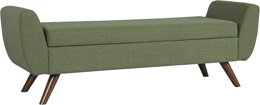 HomePop 60" Modern Storage Bench with Wood Legs - Olive Green Woven