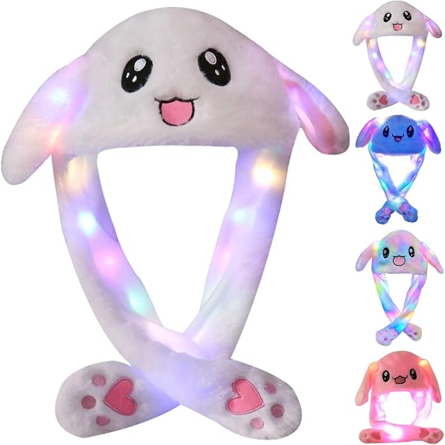SUNHUITOY Animal Hat Plush Ears Moving Jumping Dress Up Cosplay Party Christmas Holiday Cute Ear Flap Cap for Kids Adults