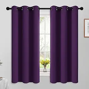 Yakamok Blackout Curtains Room Darkening Thermal Insulated Grommet Top Solid Window Curtains for Living Room, 42W x 63L,Purple,2 Panels