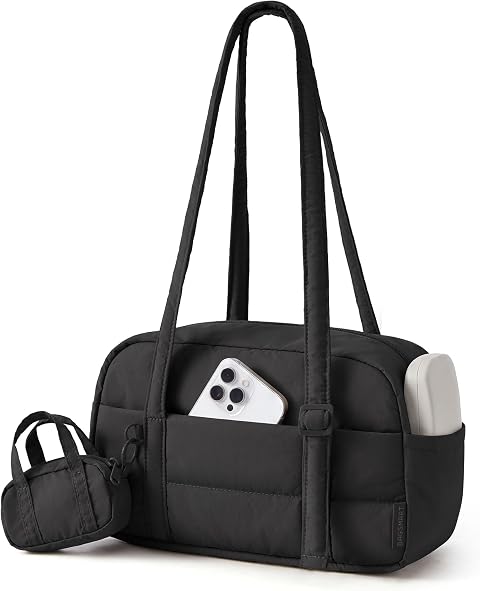 bagsmart Handbags-Shoulder Bag, Women Nylon Bowler Bag with Removable Pouch