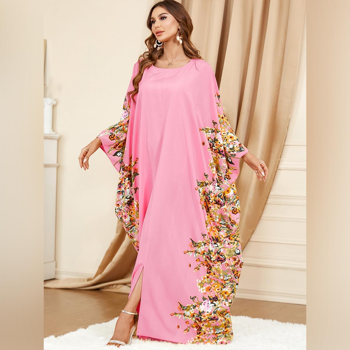 IDOPIP Abayas for Women Muslim Ramadan Dress Long Sleeve Floral Maxi Moroccan Kaftan Dress Loose Islamic Dubai Pakistani Robe - Image 3