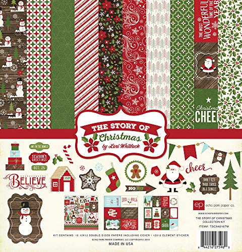 Echo Park Paper Company The Story of Christmas Collection Kit TM paper, red, green, black, tan, blue