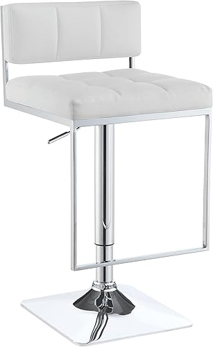 Coaster Home Furnishings - Alameda - Taburete de bar ajustable con tapicería blanca y base cromada - Contemporáneo - Comedor y Cocina - Blanco y