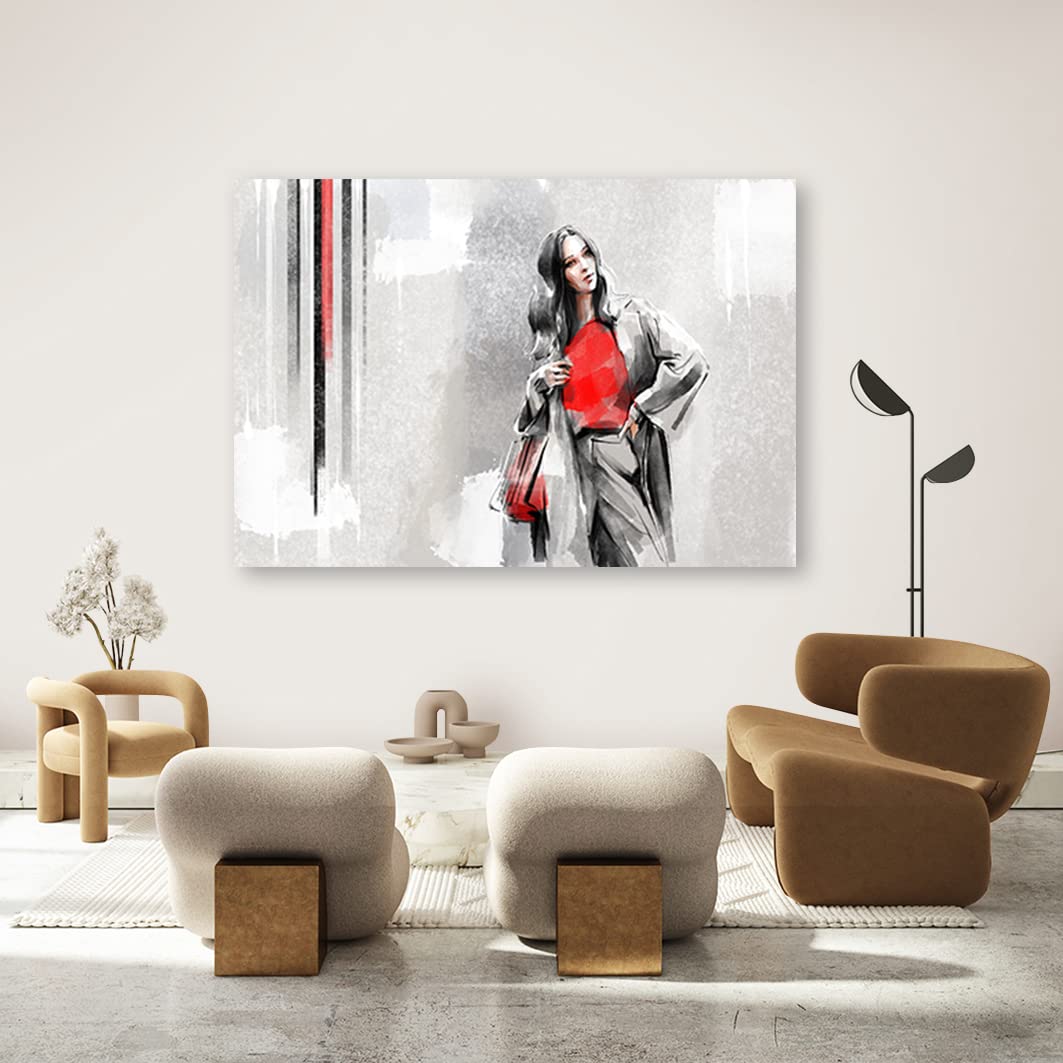 Feeby Bilder 120x80 cm Aquarell Frau 1 tlg Flur Büro Küche Modern Wandbilder Leinwandbilder Bild auf Leinwand Kunstdruck Wand Bild Wanddeko Design Wohnzimmer Geldbörse Abstrakt Rot