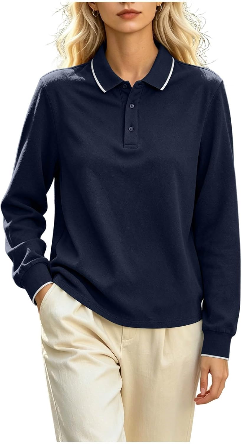 Women's Collared Business Blouse Long Sleeve Button Front Loose Fit Shirt Dressy Casual Fall Winter Office Outfits