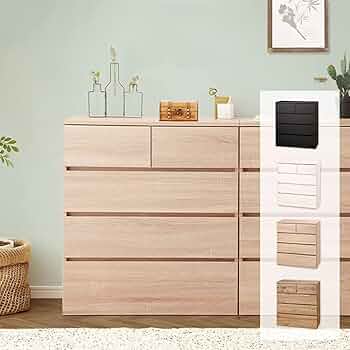 値下げ！ナチュラルウッド　木製チェスト　引き出し4段 ナチュラルウッド 木製チェスト 引き出し4段 Amazon｜リビング