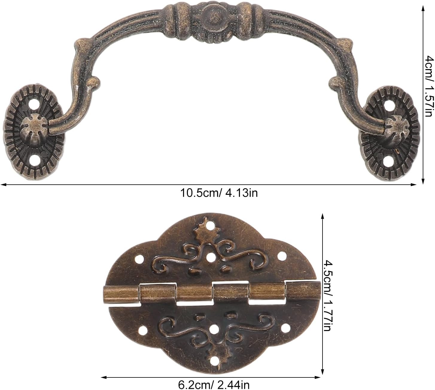 INOOMP 1 Set Vintage Jewelry Box Hardware, Small Handle Hinges and Latches Set for DIY Woodworking, Retro Furniture Decoration, and Keepsake Chest Repairs