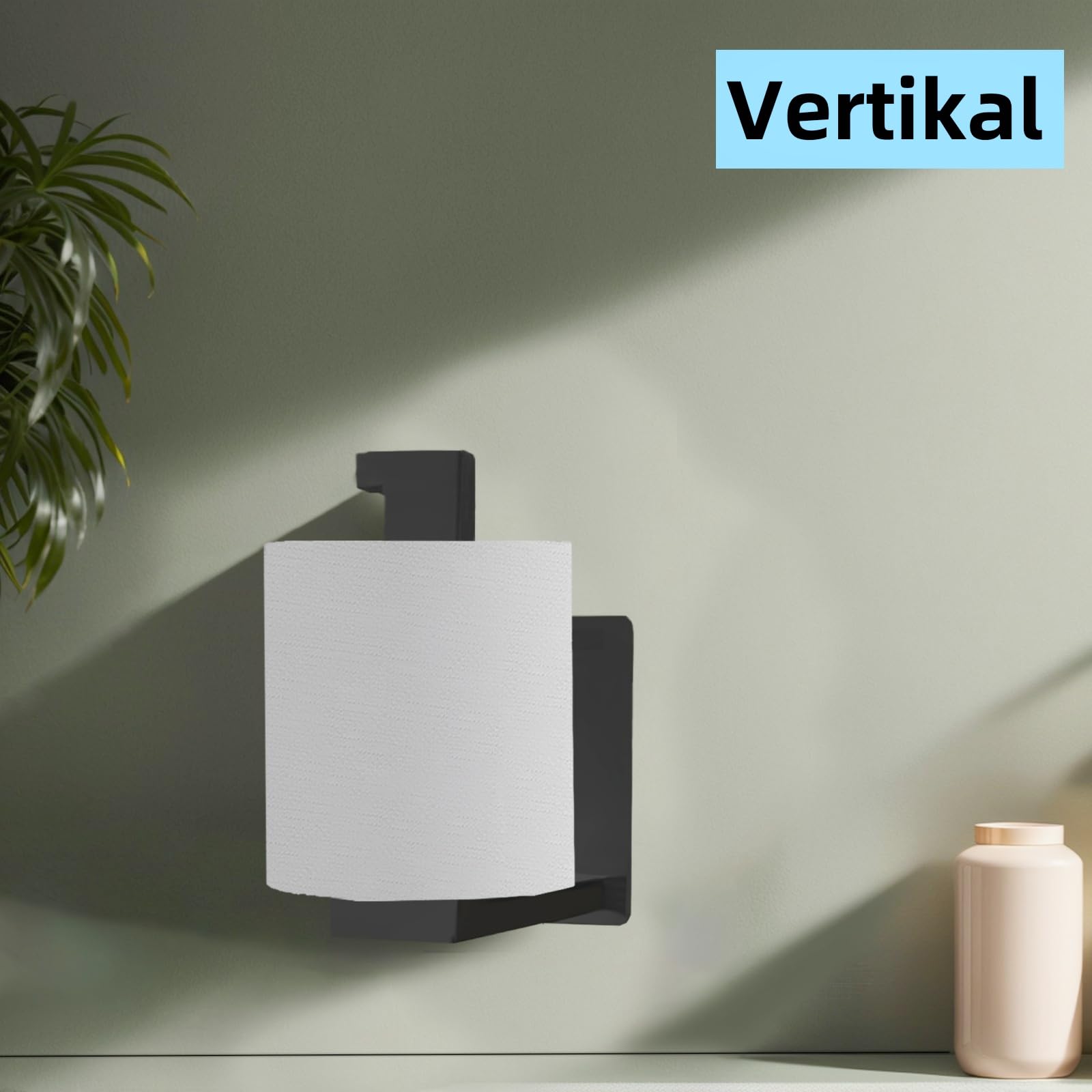 AONMUKA - Porta carta igienica senza foratura, in acciaio inox, autoadesivo, per bagno e cucina, colore: Nero
