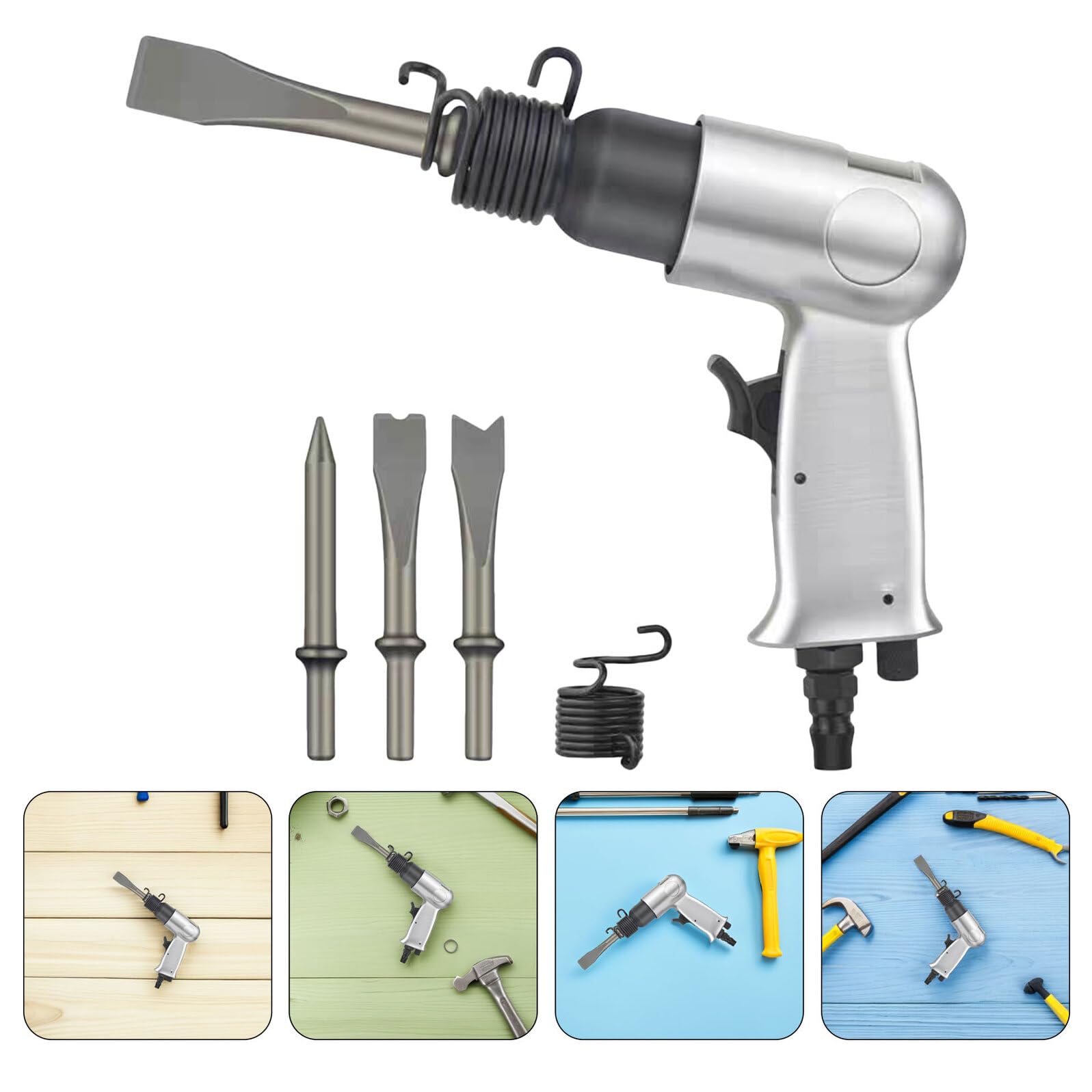 Kit Utensili Pneumatici a Percussione Scalpelli in Lega di Alluminio Martello Pneumatico Portatile per Meccanici Rimozione Ruggine Metalli e Manutenzione Freni Set