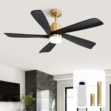 Sofucor Black Ceiling Fan with Lights and Remote, 52 Inch Modern Wood Ceiling Fan with 2 Downrods for Indoor Farmhouse Bedroom Living Room Outdoor Patio Porch, Quiet/Reversible/Timer