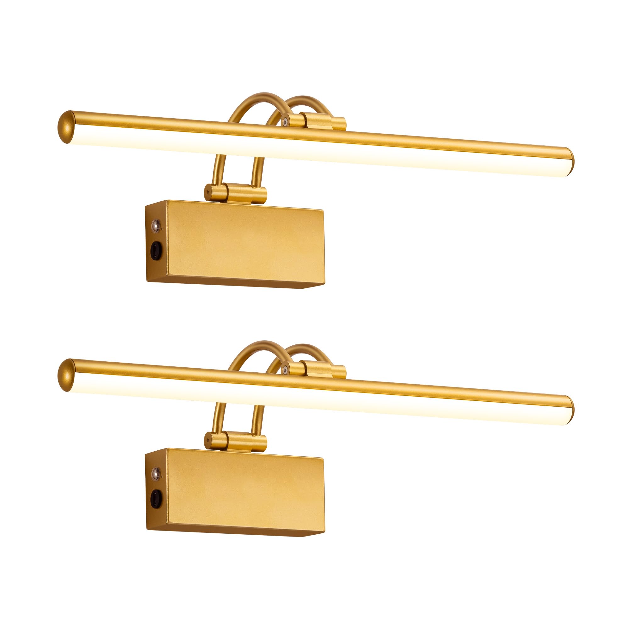 KDG LED Cordless Wall Picture Lights Set of 2 with Remote, 5200mAh Rechargeable Dimmable Art Lighting, Adjustable Swing Arm, Picture Frame Light for Gallery, Living Room, Hallway, 16.3 inch, Gold